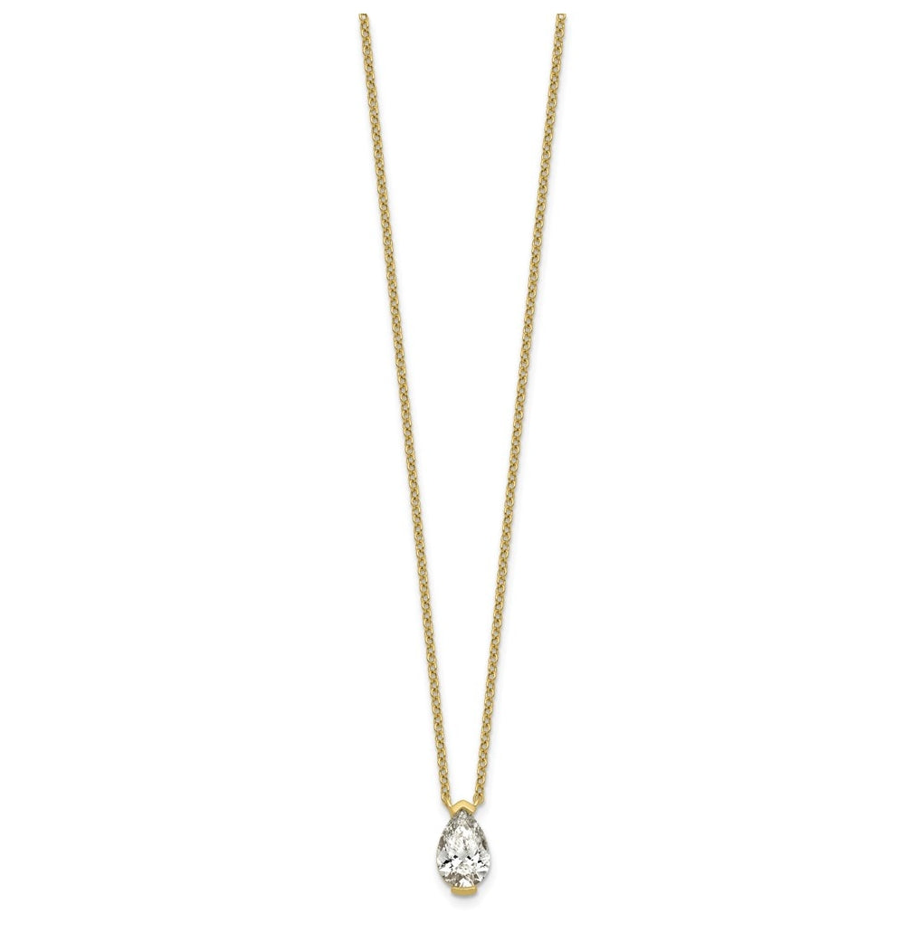 14K Yellow Gold Cert Pear Lab Grown Dia VS+ F+ Half Bezel Comp Pendant Necklace – Elegant Jewelry Gift for Birthday, Anniversary, Engagement, Wedding