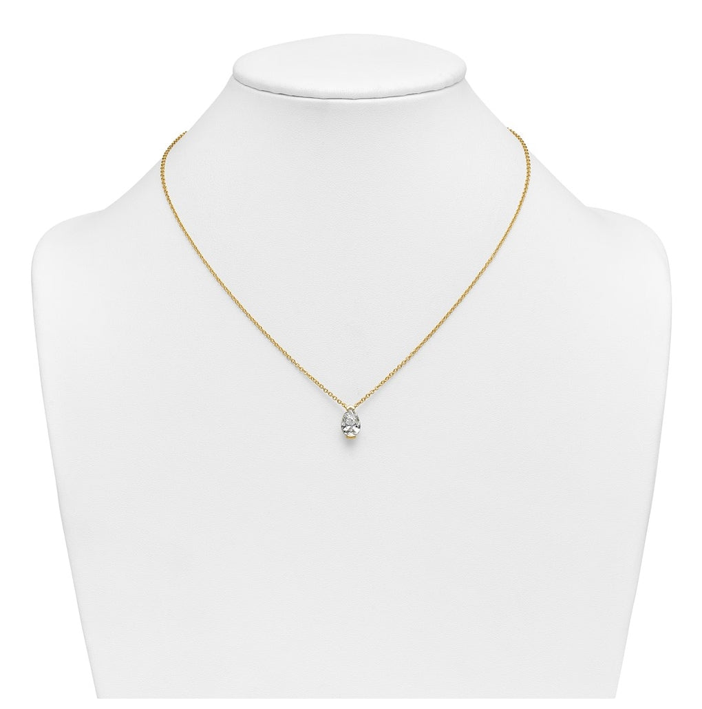 14K Yellow Gold Cert Pear Lab Grown Dia VS+ F+ Half Bezel Comp Pendant Necklace – Elegant Jewelry Gift for Birthday, Anniversary, Engagement, Wedding