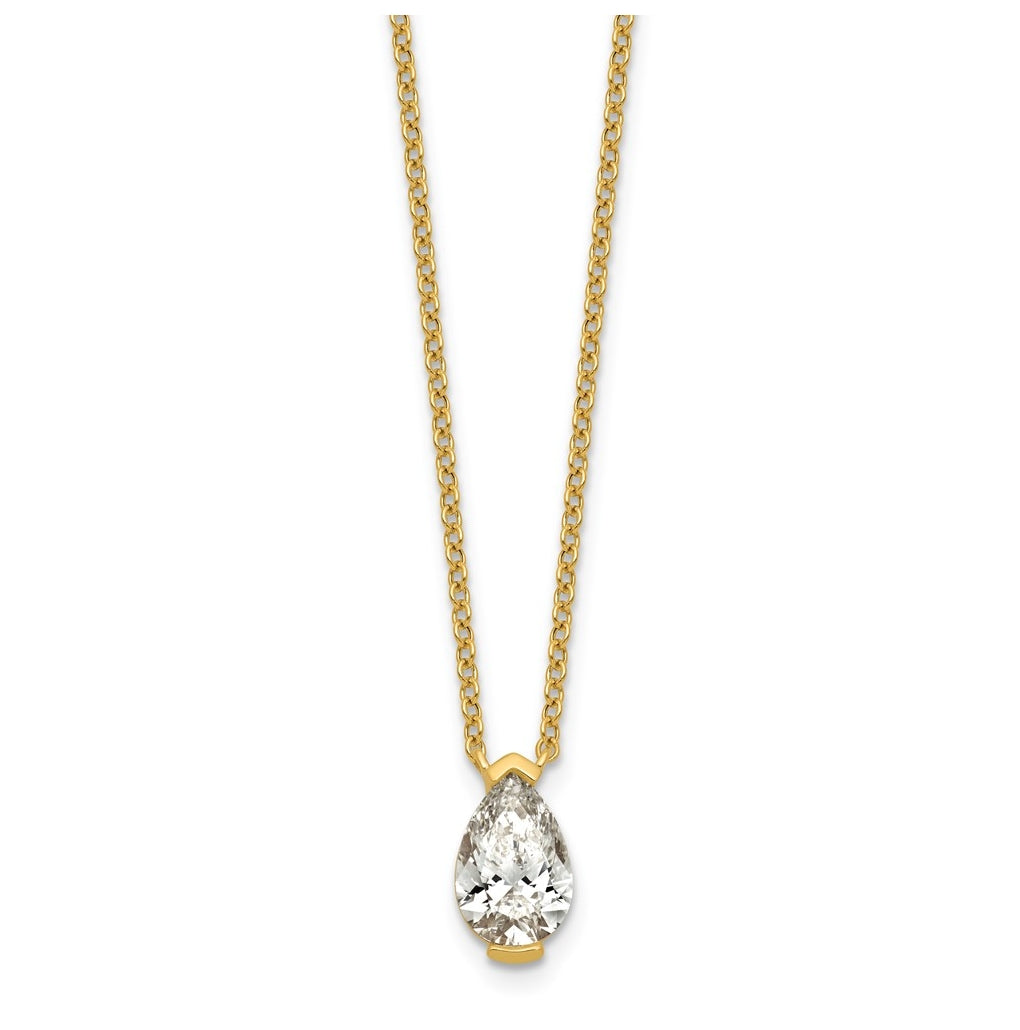 14K Yellow Gold Cert Pear Lab Grown Dia VS+ F+ Half Bezel Comp Pendant Necklace – Elegant Jewelry Gift for Birthday, Anniversary, Engagement, Wedding