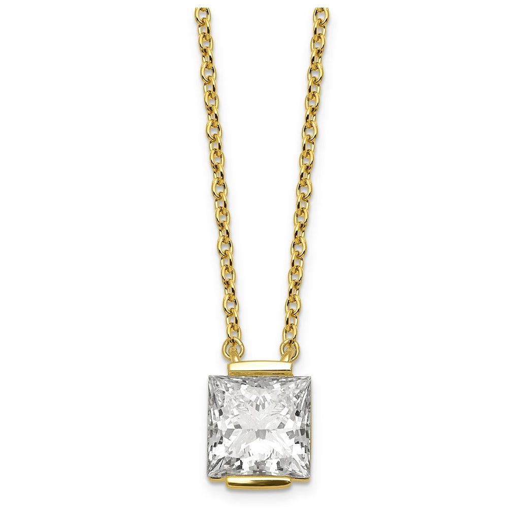 14K Yellow Gold 1ct Cert Princess LabGrown Diamond VS+ F+ Comp Pendant Necklace – Elegant Jewelry Gift for Birthday, Anniversary, Engagement, Wedding