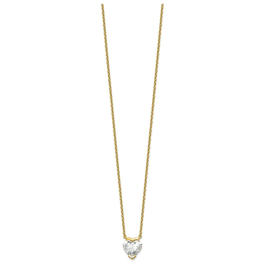 14K Yellow Gold 1ct Cert Heart Lab Grown Diamond VS+ F+ Half Bezel Comp Pendant Necklace – Elegant Jewelry Gift for Birthday, Anniversary, Engagement, Wedding