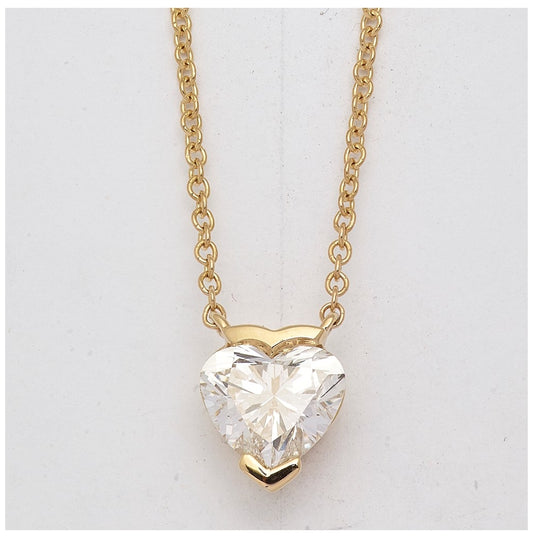 14K Yellow Gold 2ct Cert Heart Lab Grown Dia VS+ F+ Half Bezel Pendant Necklace