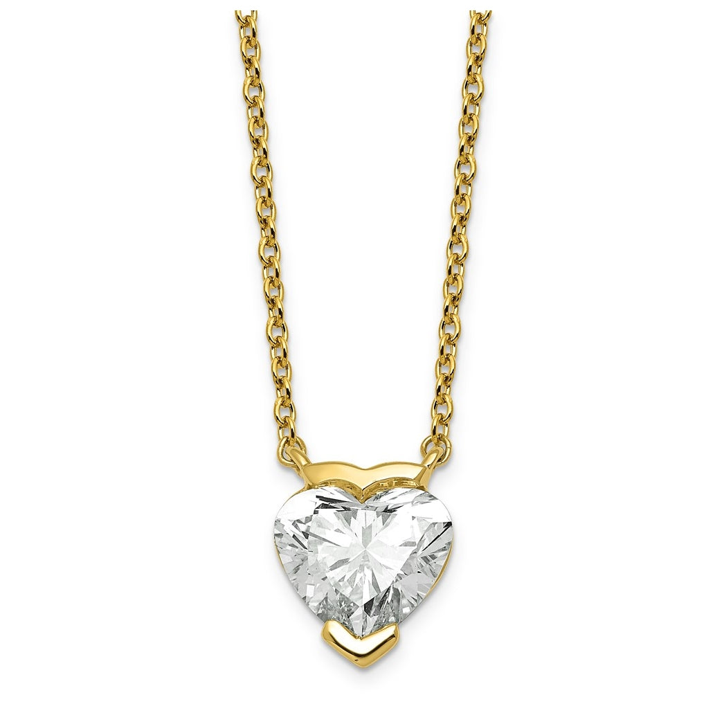 14K Yellow Gold 1ct Cert Heart Lab Grown Diamond VS+ F+ Half Bezel Comp Pendant Necklace – Elegant Jewelry Gift for Birthday, Anniversary, Engagement, Wedding