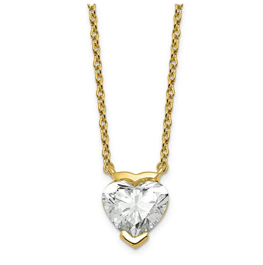 14K Yellow Gold 1ct Cert Heart Lab Grown Diamond VS+ F+ Half Bezel Comp Pendant Necklace – Elegant Jewelry Gift for Birthday, Anniversary, Engagement, Wedding
