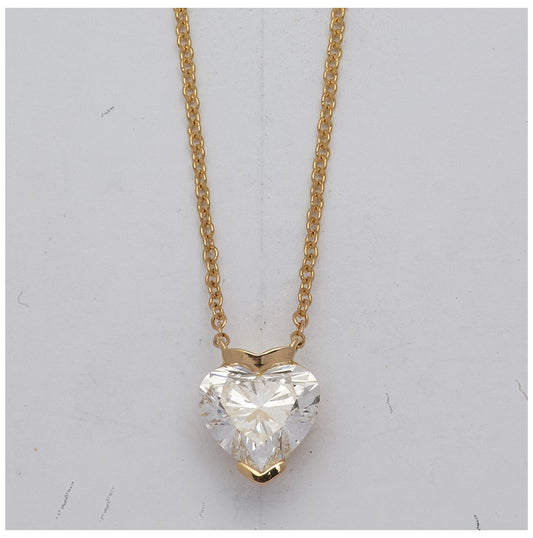 14K Yellow Gold 3ct Cert Heart Lab Grown Dia VS+ F+ Half Bezel Pendant Necklace