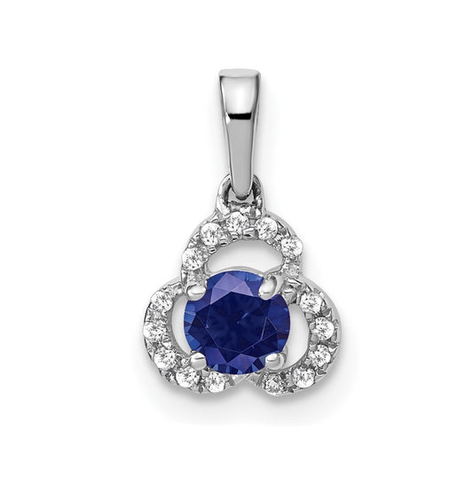 10k White Gold Created Sapphire/Diamond Pendant