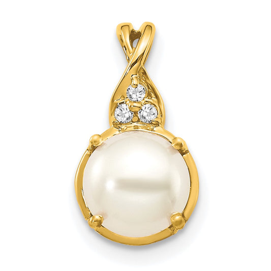 14K Yellow Gold FWC Pearl and Diamond Pendant