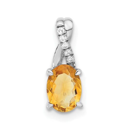 14k White Gold Oval Citrine & Diamond Pendant