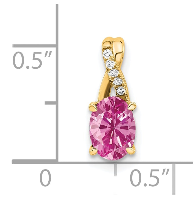 14K Yellow Gold Oval Created Pink Sapphire & Diamond Pendant
