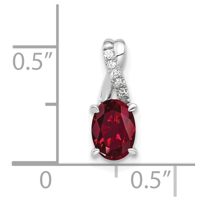 14K White Gold Oval Created Ruby & Diamond Pendant