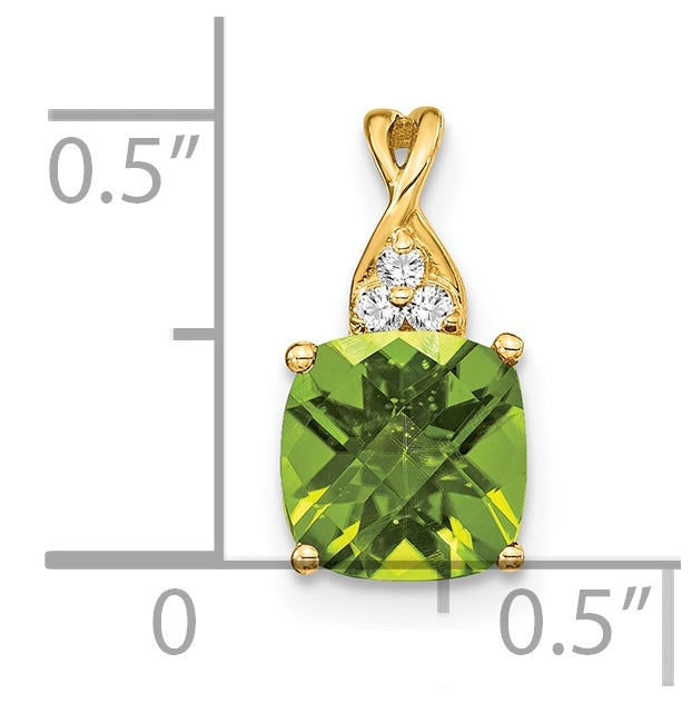 14K Yellow Gold Checkerboard Peridot and Diamond Pendant