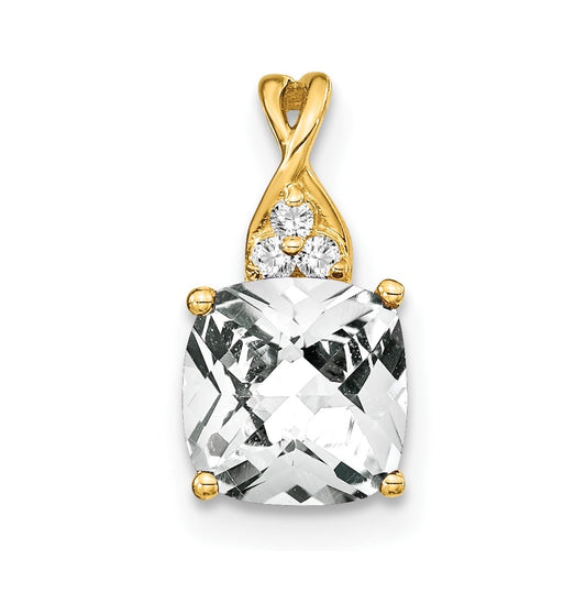 14K Yellow Gold Checkerboard White Topaz and Diamond Pendant