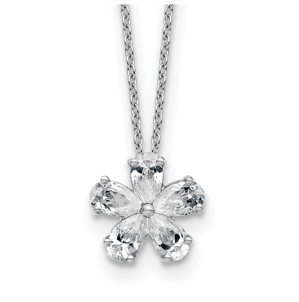 14k White Gold 1 carat Lab Grown Diamond VS+ F+ Complete 18 inch Flower Pendant Necklace