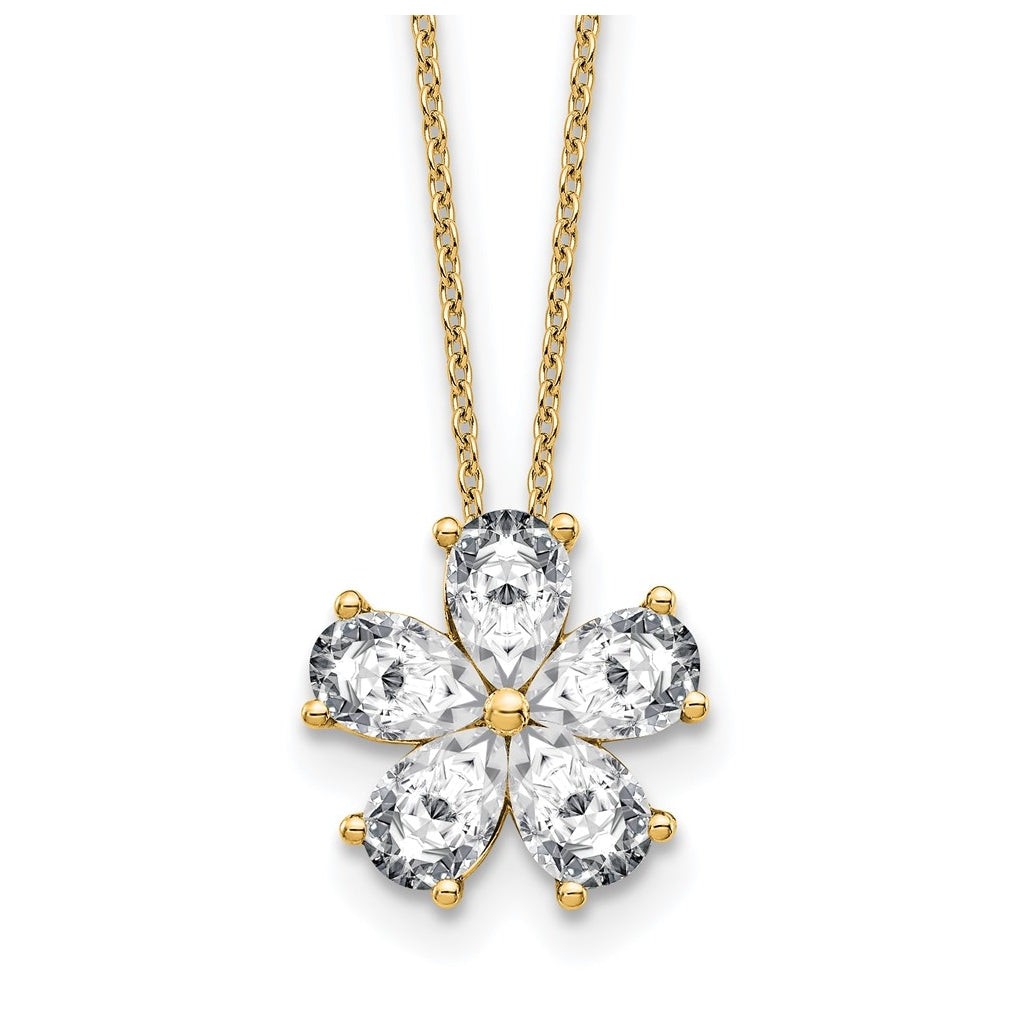 14k Yellow Gold 2 carat Lab Grown Diamond VS+ F+ Complete 18 inch Flower Pendant Necklace