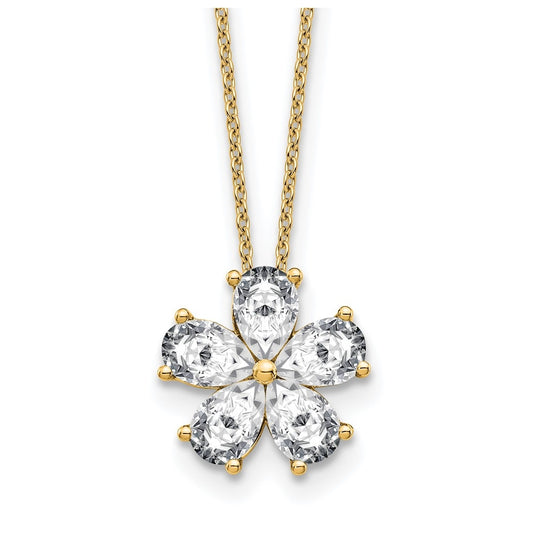 14k Yellow Gold 2 carat Lab Grown Diamond VS+ F+ Complete 18 inch Flower Pendant Necklace