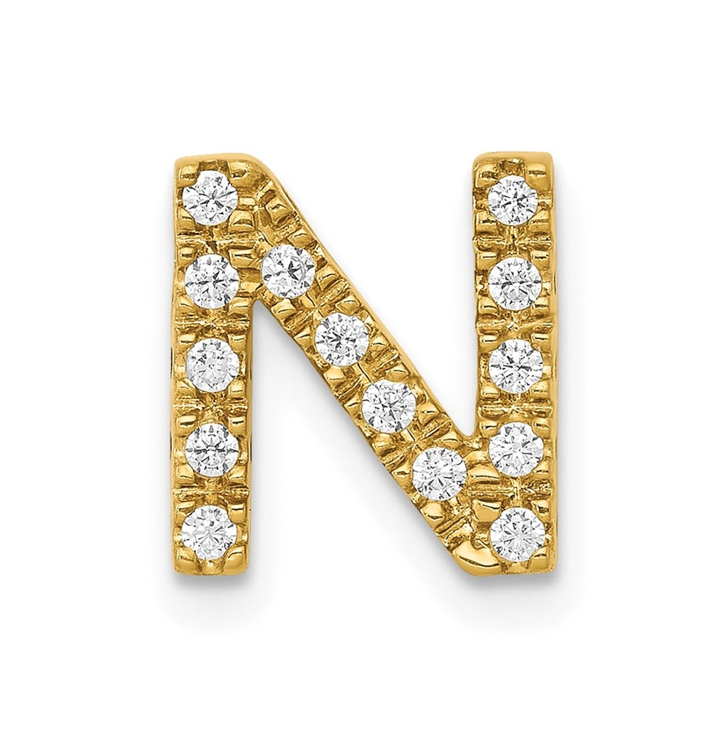 10K Yellow Gold  Diamond Letter N Initial Charm