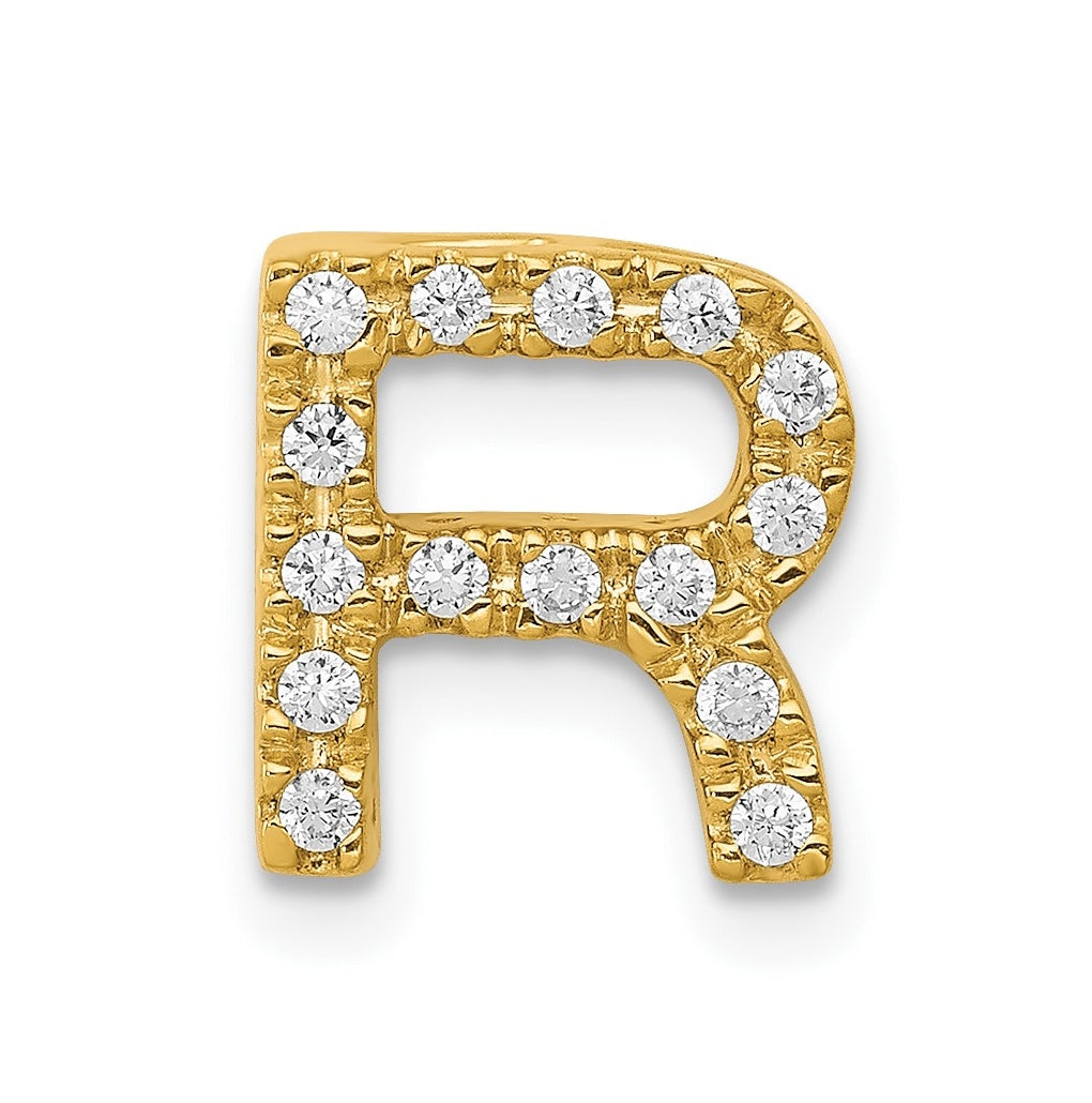 10K Yellow Gold  Diamond Letter R Initial Charm