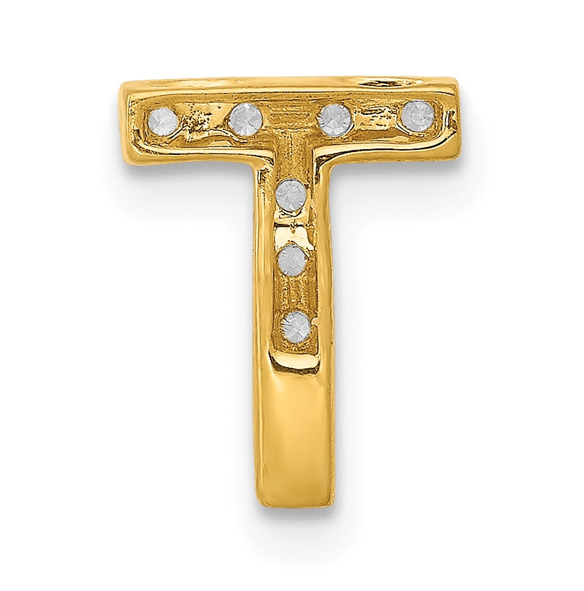 10K Yellow Gold  Diamond Letter T Initial Charm