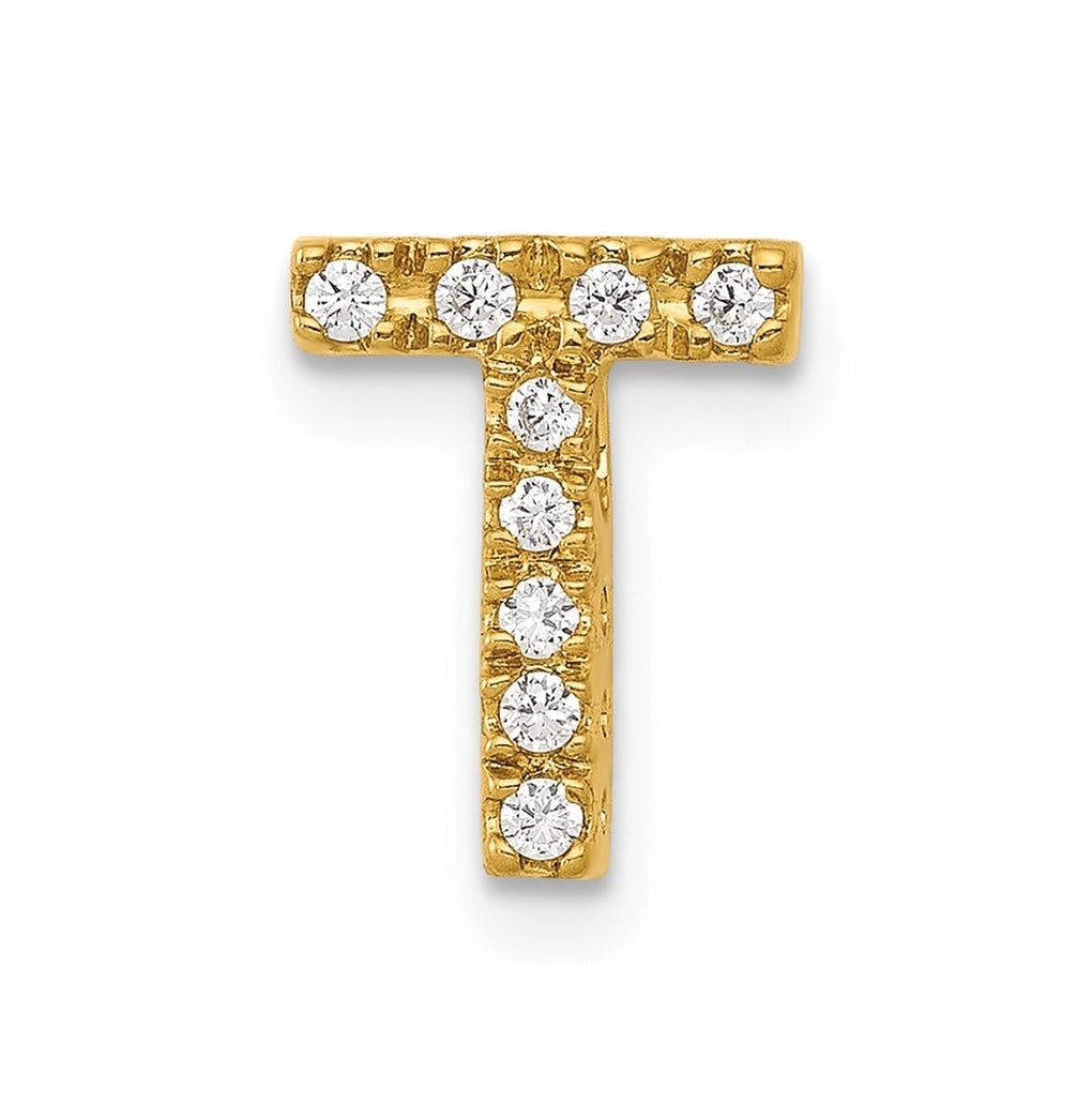 10K Yellow Gold  Diamond Letter T Initial Charm