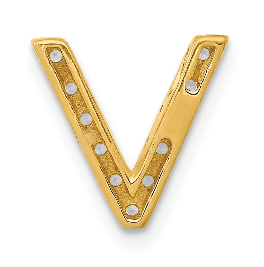 10K Yellow Gold  Diamond Letter V Initial Charm