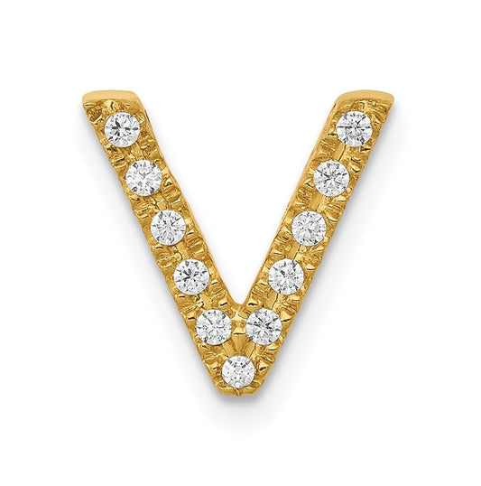 10K Yellow Gold  Diamond Letter V Initial Charm