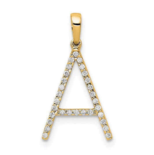 14K Yellow Gold Diamond Letter A Initial Pendants