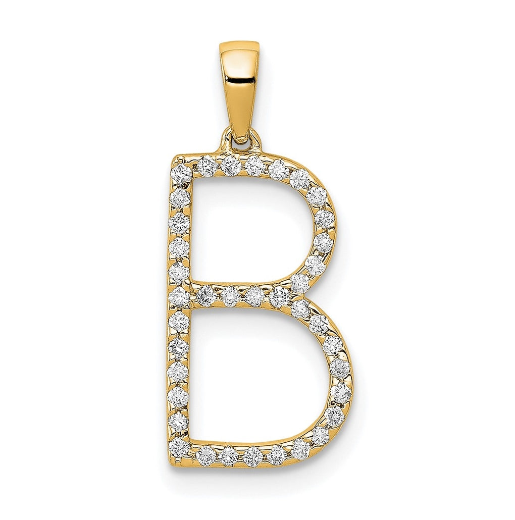 14K Yellow Gold Diamond Letter B Initial Pendants