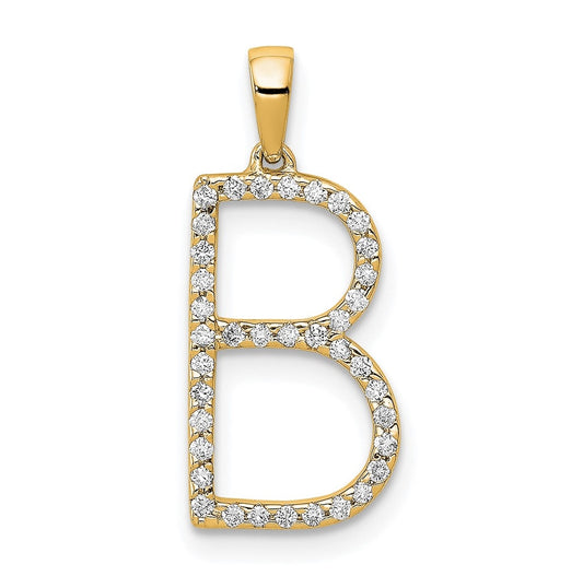 14K Yellow Gold Diamond Letter B Initial Pendants