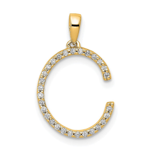 14K Yellow Gold Diamond Letter C Initial Pendants
