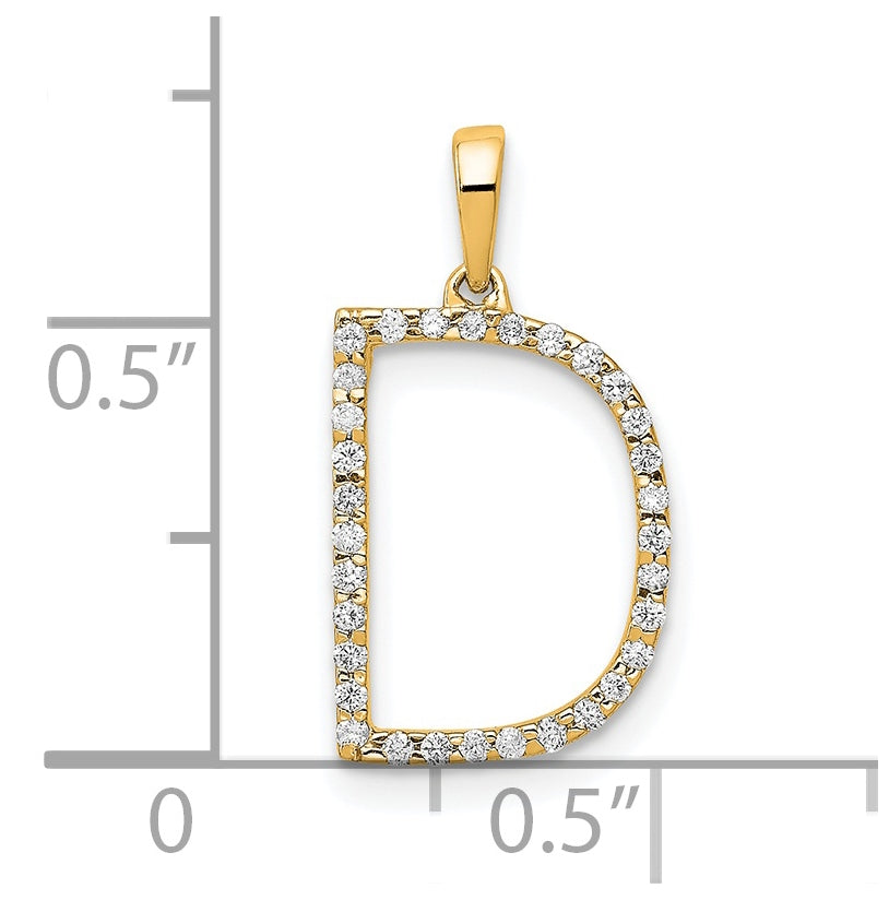 14K Yellow Gold Diamond Letter D Initial Pendants