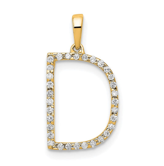 14K Yellow Gold Diamond Letter D Initial Pendants