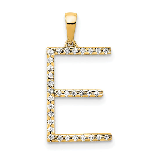 14K Yellow Gold Diamond Letter E Initial Pendants