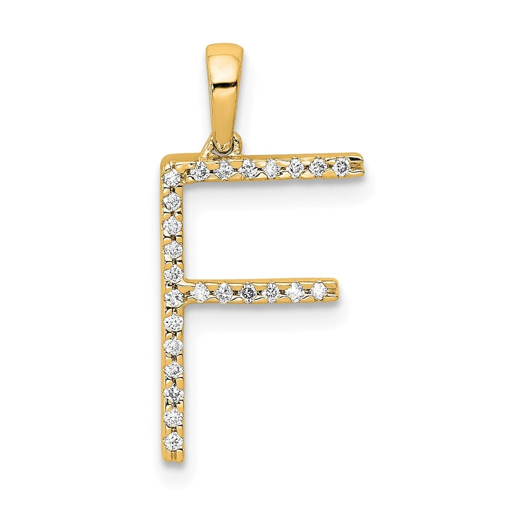 14K Yellow Gold Diamond Letter F Initial Pendants