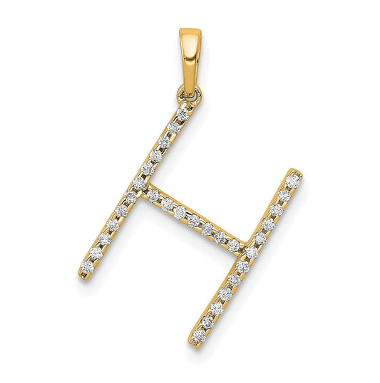 14K Yellow Gold Diamond Letter H Initial Pendants