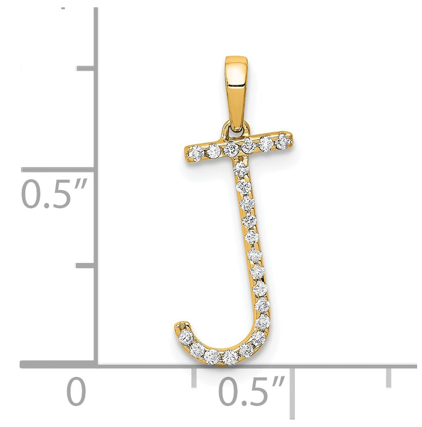 14K Yellow Gold Diamond Letter J Initial Pendants