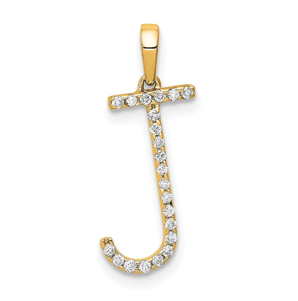 14K Yellow Gold Diamond Letter J Initial Pendants