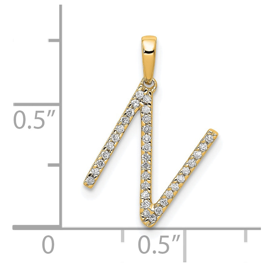 14K Yellow Gold Diamond Letter N Initial Pendants