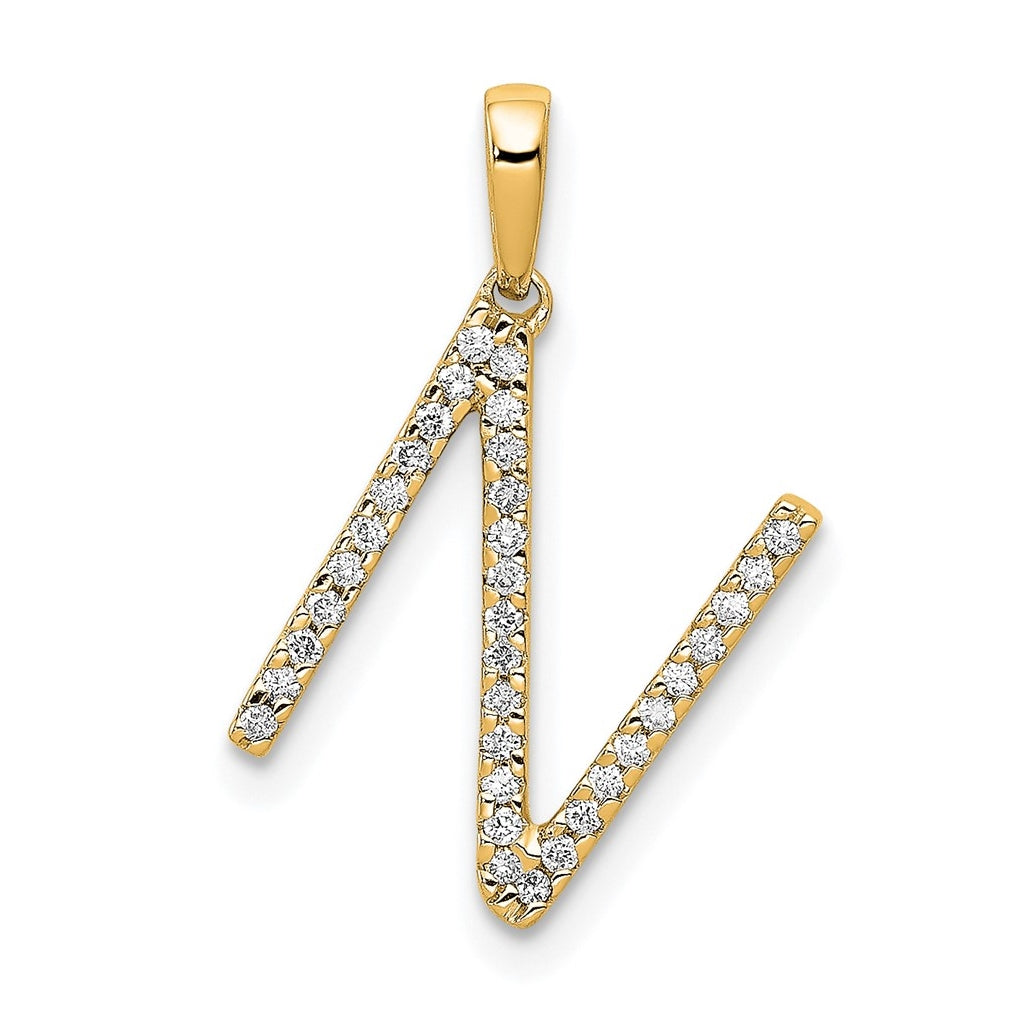 14K Yellow Gold Diamond Letter N Initial Pendants