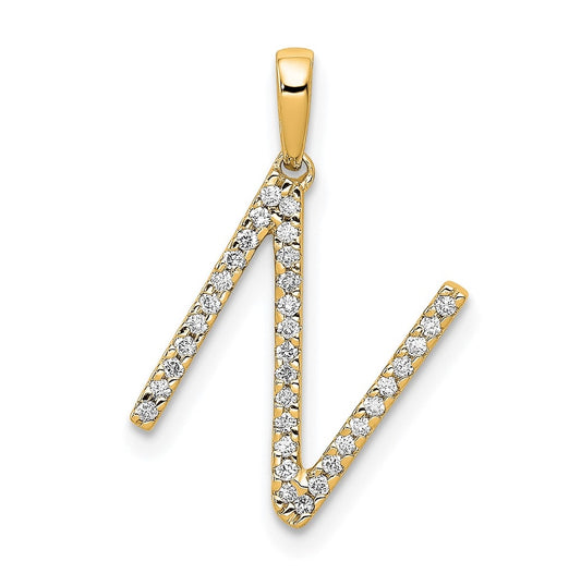 14K Yellow Gold Diamond Letter N Initial Pendants