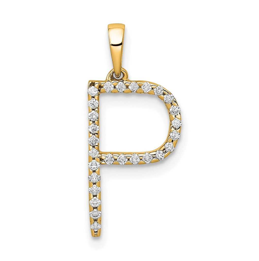 14K Yellow Gold Diamond Letter P Initial Pendants