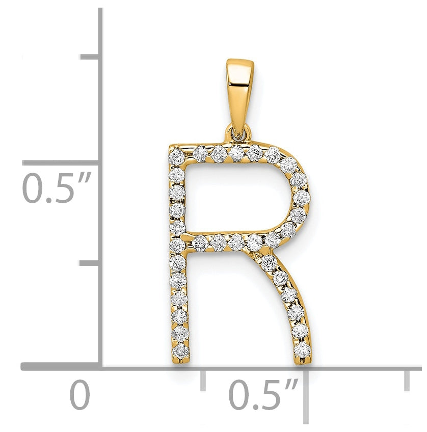 14K Yellow Gold Diamond Letter R Initial Pendants