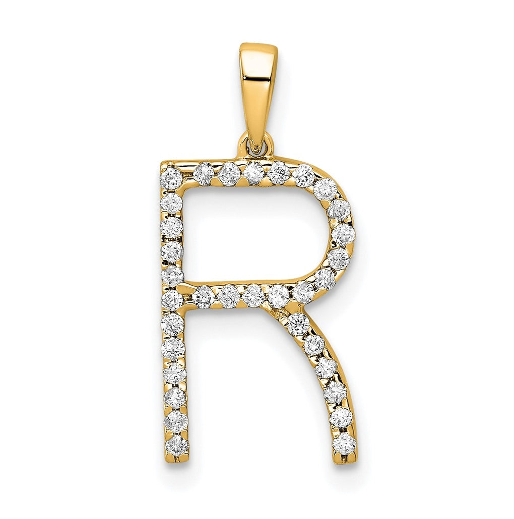14K Yellow Gold Diamond Letter R Initial Pendants