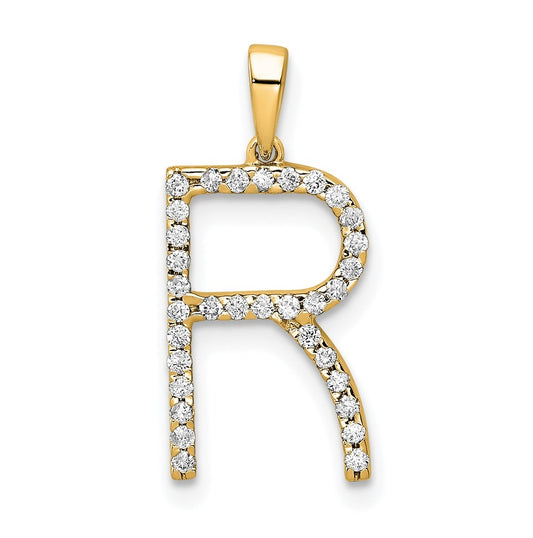 14K Yellow Gold Diamond Letter R Initial Pendants