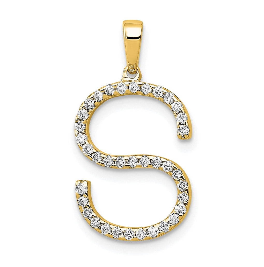 14K Yellow Gold Diamond Letter S Initial Pendants