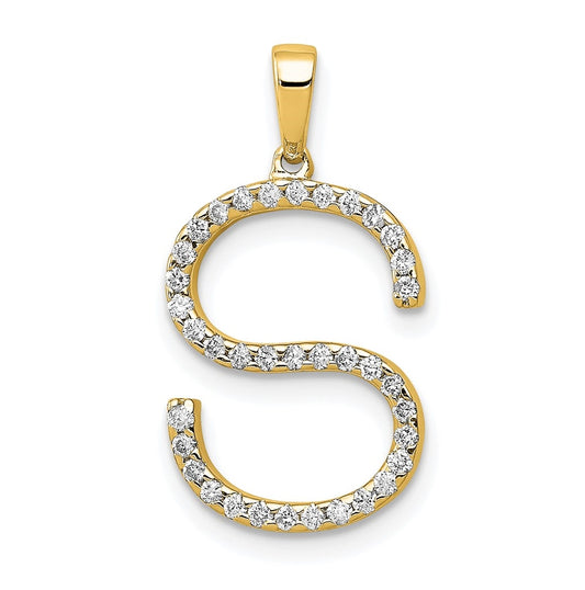 14K Yellow Gold Diamond Letter S Initial Pendants