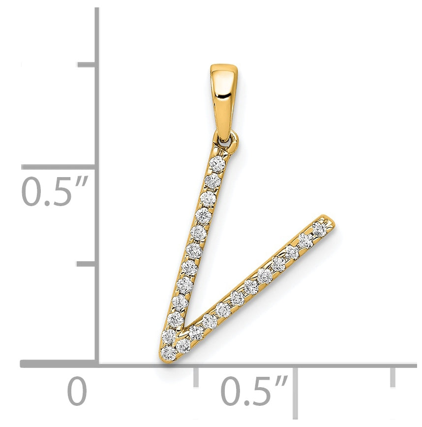 14K Yellow Gold Diamond Letter V Initial Pendants