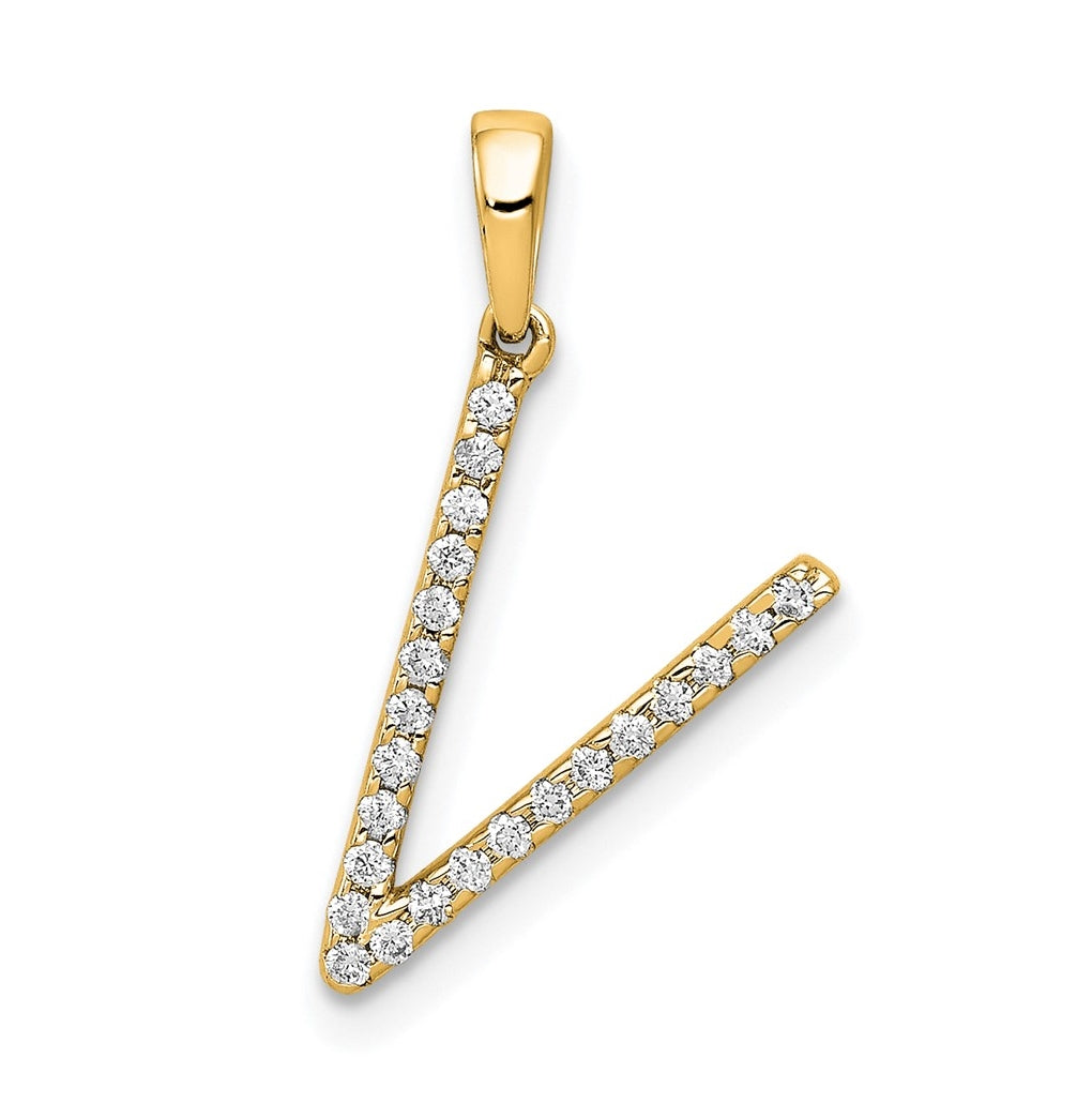 14K Yellow Gold Diamond Letter V Initial Pendants