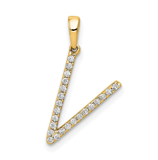 14K Yellow Gold Diamond Letter V Initial Pendants