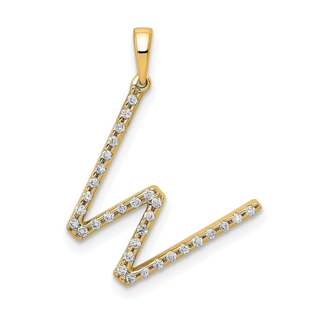 14K Yellow Gold Diamond Letter W Initial Pendants