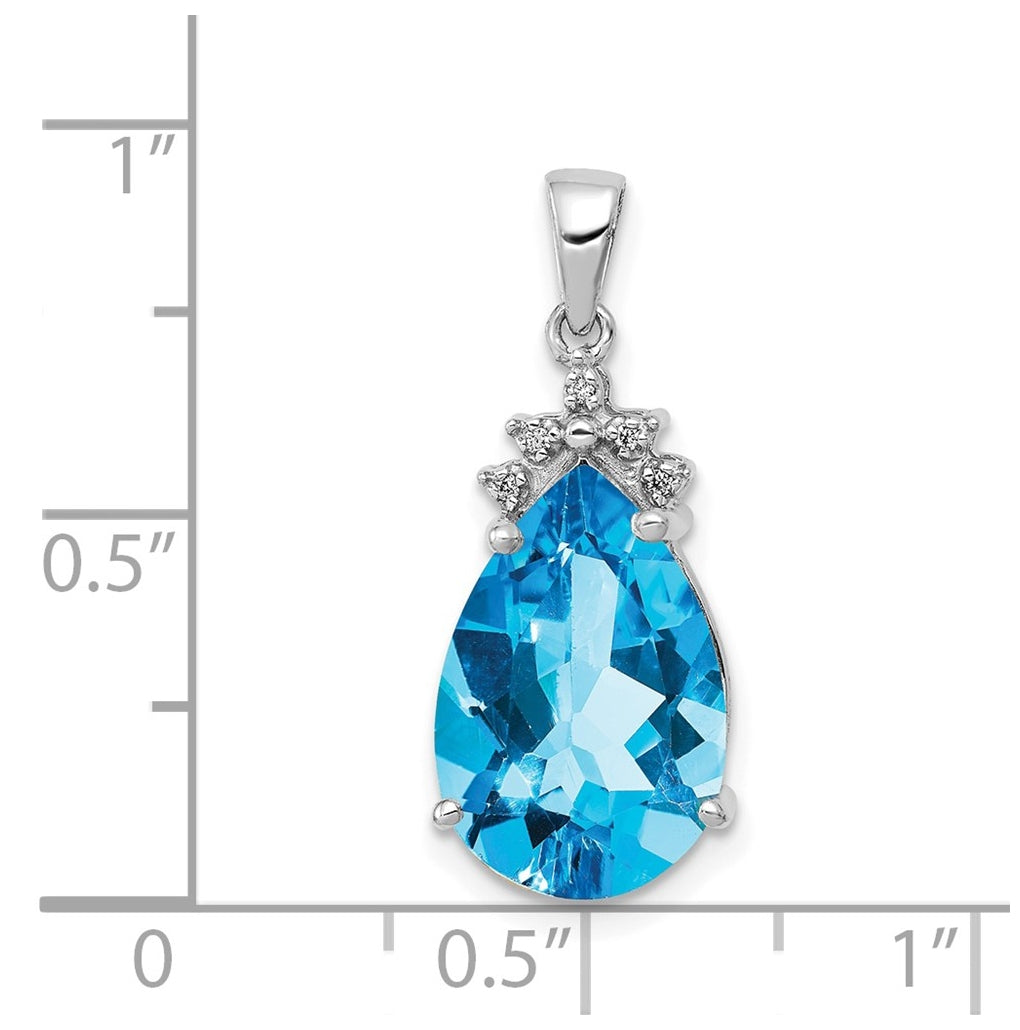 14k White Gold Pear Blue Topaz & Diamond Pendant – Elegant Jewelry Gift for Birthday, Anniversary, Engagement, Wedding